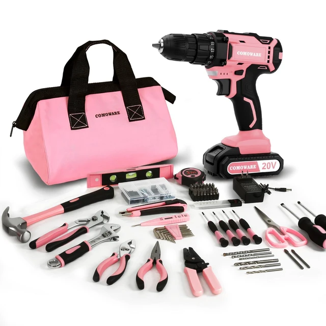 Main image of 20V Cordless Drill Set, 171Pcs Pink Home Tool Set with Cordless Drill Driver, Complete Repair Tool Kit for Women, Pink Storage Bag, Ideal for Office, Garden, DIY Project