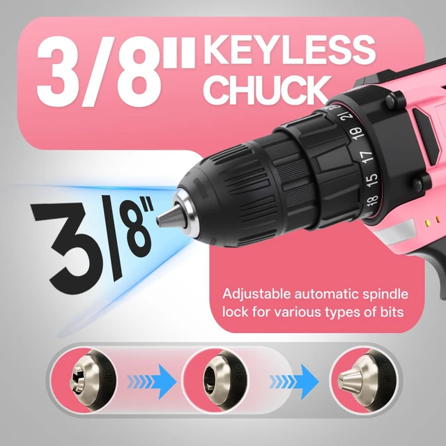 Alt view image 5 of 7 - 20V Cordless Drill Set, 171Pcs Pink Home Tool Set with Cordless Drill Driver, Complete Repair Tool Kit for Women, Pink Storage Bag, Ideal for Office, Garden, DIY Project