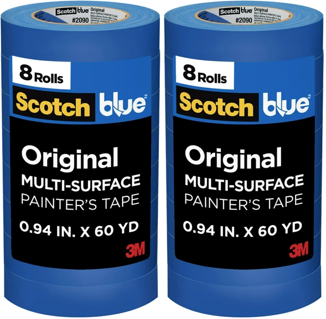 Main image of Painter's Tape, 0.94" Width x 60 Yards, 8 Rolls, Blue, Multi-Surface, Indoor/Outdoor, 45% Renewable Resources, No Residue, DIY, Glass, Wood, 0.94 inches, Made in USA Imported (Pack of 2)
