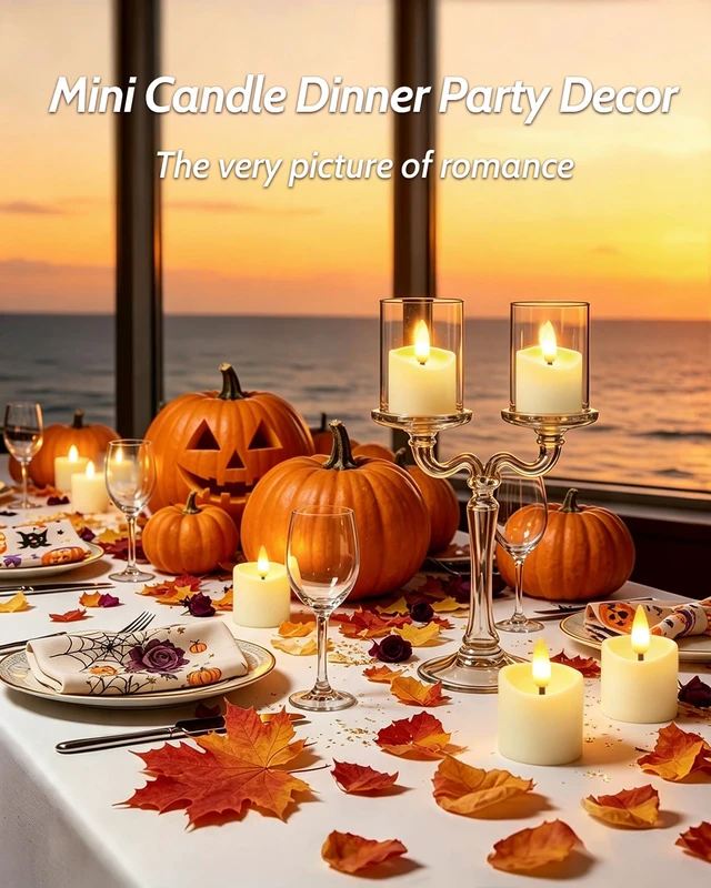 Alt view image 6 of 7 - 24 Pack Small Rechargeable Flameless Candles with Remote Timer 1.5"x2" LED Tea Lights Votive Fake Candles Flickering Mini Candles Battery Operated for Halloween Wedding Party Home Decor