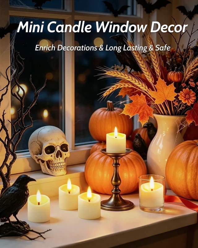 Alt view image 7 of 7 - 24 Pack Small Rechargeable Flameless Candles with Remote Timer 1.5"x2" LED Tea Lights Votive Fake Candles Flickering Mini Candles Battery Operated for Halloween Wedding Party Home Decor