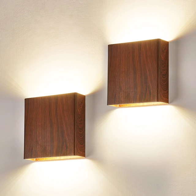 Main image of 2 Pack Indoor Outdoor Walnut Wood Grain Up and Down LED Wall Light, Modern Bedroom/Porch Wall Lamp, IP65 Waterproof, 5%-100% Dimmable 18W 1620lm, 5CCT (2700K-5000K), CRI 90+, 120V-277V