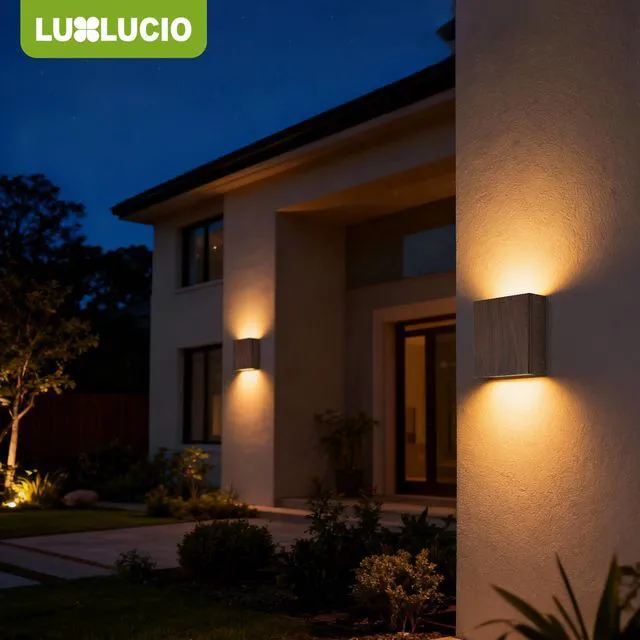 Alt view image 2 of 7 - 2 Pack Indoor Outdoor Walnut Wood Grain Up and Down LED Wall Light, Modern Bedroom/Porch Wall Lamp, IP65 Waterproof, 5%-100% Dimmable 18W 1620lm, 5CCT (2700K-5000K), CRI 90+, 120V-277V
