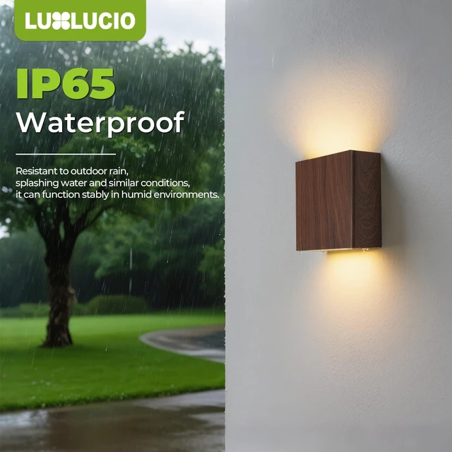 Alt view image 5 of 7 - 2 Pack Indoor Outdoor Walnut Wood Grain Up and Down LED Wall Light, Modern Bedroom/Porch Wall Lamp, IP65 Waterproof, 5%-100% Dimmable 18W 1620lm, 5CCT (2700K-5000K), CRI 90+, 120V-277V
