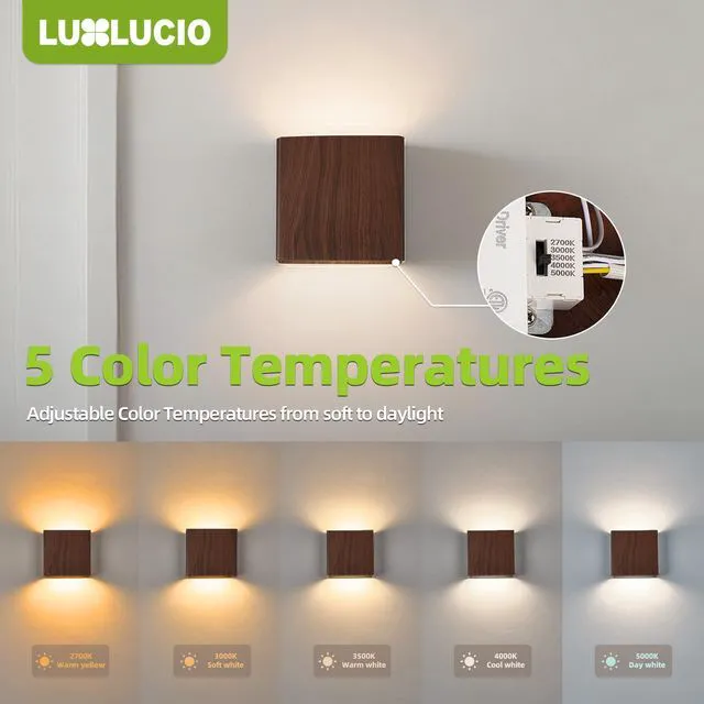 Alt view image 4 of 7 - 2 Pack Indoor Outdoor Walnut Wood Grain Up and Down LED Wall Light, Modern Bedroom/Porch Wall Lamp, IP65 Waterproof, 5%-100% Dimmable 18W 1620lm, 5CCT (2700K-5000K), CRI 90+, 120V-277V