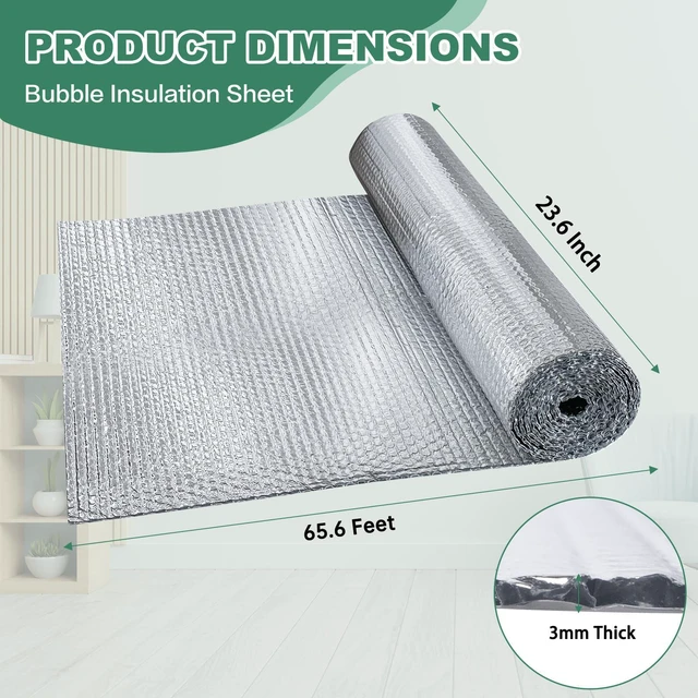 Alt view image 5 of 6 - Bubble Insulation Sheet, Reflective Insulation Roll, 23.6IN X 65.6FT Double Side Aluminum Foil Bubble Shield Aluminum Foil Thermal Insulation Radiant Barrier for Windows, RV, Roof, Garage Door