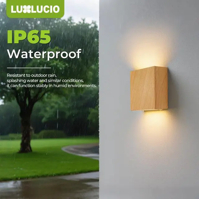 Alt view image 2 of 7 - 2 Pack Indoor Outdoor Natural Wood Grain Up and Down LED Wall Light, Modern Bedroom/Porch Wall Lamp, IP65 Waterproof, 5%-100% Dimmable 18W 1620lm, 5CCT (2700K-5000K), CRI 90+, 120V-277V