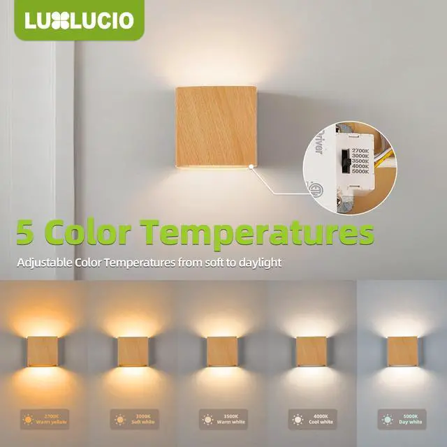 Alt view image 3 of 7 - 2 Pack Indoor Outdoor Natural Wood Grain Up and Down LED Wall Light, Modern Bedroom/Porch Wall Lamp, IP65 Waterproof, 5%-100% Dimmable 18W 1620lm, 5CCT (2700K-5000K), CRI 90+, 120V-277V