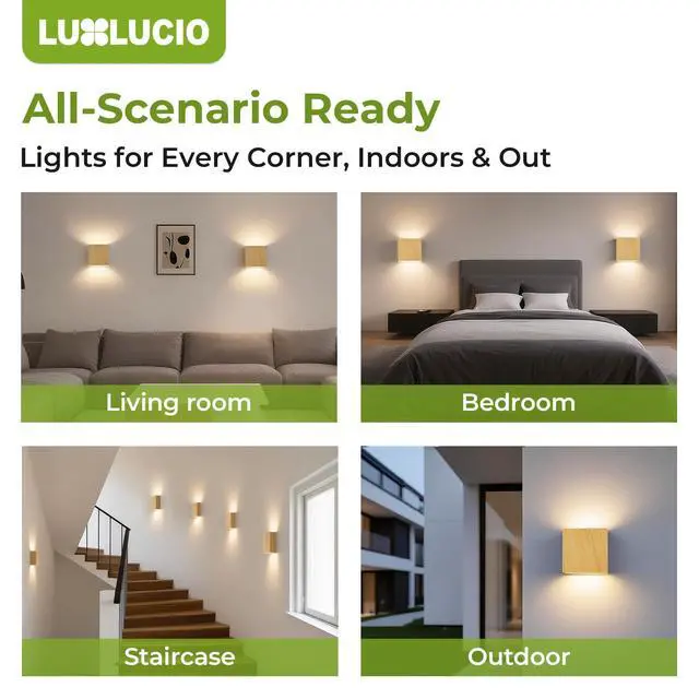 Alt view image 5 of 7 - 2 Pack Indoor Outdoor Natural Wood Grain Up and Down LED Wall Light, Modern Bedroom/Porch Wall Lamp, IP65 Waterproof, 5%-100% Dimmable 18W 1620lm, 5CCT (2700K-5000K), CRI 90+, 120V-277V