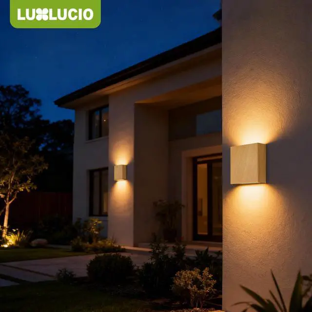 Alt view image 6 of 7 - 2 Pack Indoor Outdoor Natural Wood Grain Up and Down LED Wall Light, Modern Bedroom/Porch Wall Lamp, IP65 Waterproof, 5%-100% Dimmable 18W 1620lm, 5CCT (2700K-5000K), CRI 90+, 120V-277V