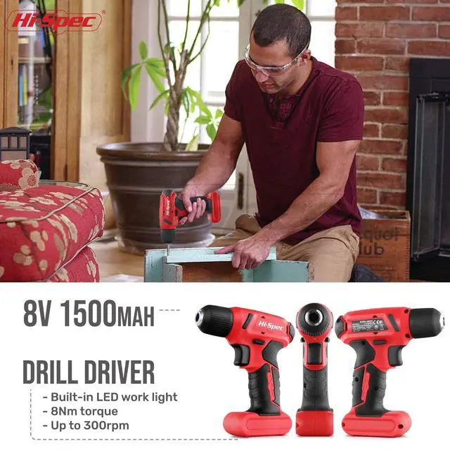 Alt view image 3 of 7 - 8V USB Cordless Drill Driver Home Tool Kit for Home DIY, Red 58pc, faster holes and screwdriving, bit accessories, portable carry storage, light-duty project control, home setup help