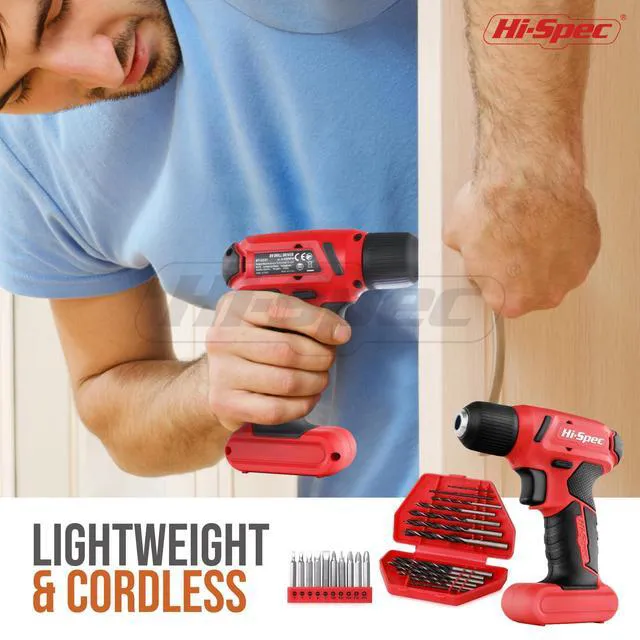 Alt view image 4 of 7 - 8V USB Cordless Drill Driver Home Tool Kit for Home DIY, Red 58pc, faster holes and screwdriving, bit accessories, portable carry storage, light-duty project control, home setup help