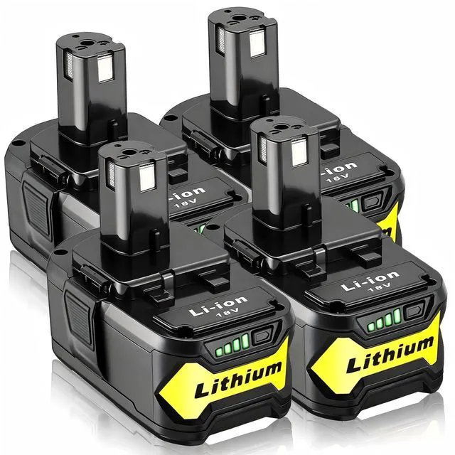 Main image of 4 Pack High Capacity Replacement for Ryobi 18v Battery P108 P104 P105 P102 P103 P122 P109 Li-ION Compatible with Ryobi 18V ONE+ System Cordless Power Tools and Charger