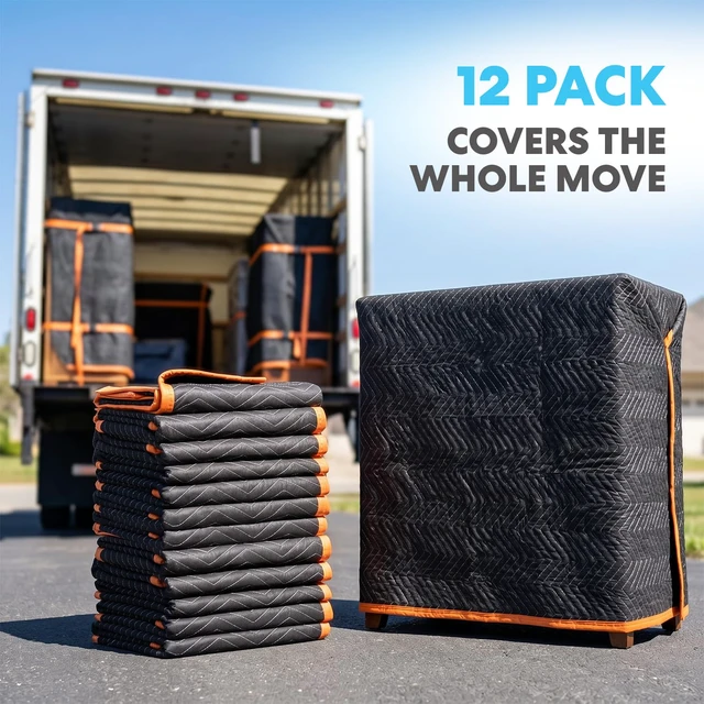 Alt view image 3 of 6 - Heavy Duty Padded Moving Blankets 72" x 40" 12 Pack Packing Blankets, Furniture Covers for Moving