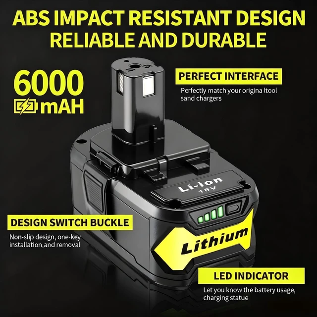 Alt view image 5 of 7 - 4 Pack High Capacity Replacement for Ryobi 18v Battery P108 P104 P105 P102 P103 P122 P109 Li-ION Compatible with Ryobi 18V ONE+ System Cordless Power Tools and Charger