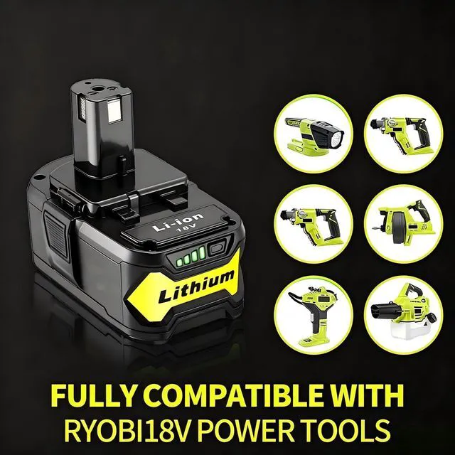 Alt view image 7 of 7 - 4 Pack High Capacity Replacement for Ryobi 18v Battery P108 P104 P105 P102 P103 P122 P109 Li-ION Compatible with Ryobi 18V ONE+ System Cordless Power Tools and Charger