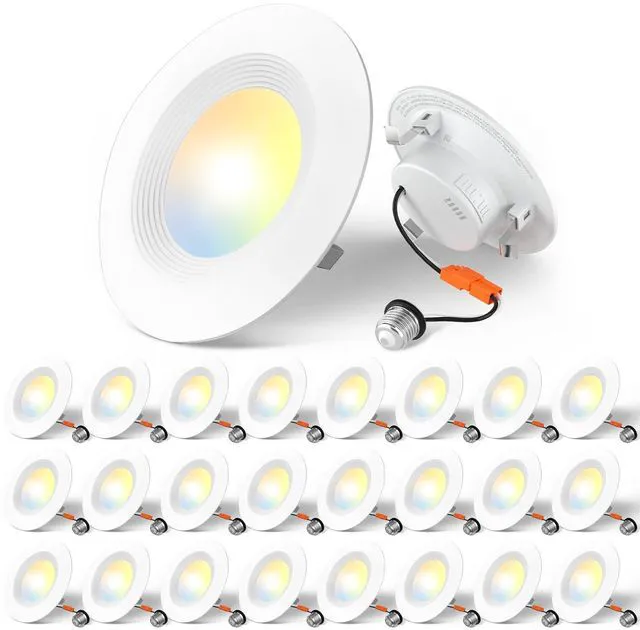 Main image of 24 Pack 4 inch 5CCT LED Recessed Lighting, Retrofit Can Lights, White Baffle Trim, Dimmable, 8.5W=60W, 650LM, 2700K/3000K/4000K/5000K/6000K Selectable, Easy Install, IC & Damp Rated, ETL & FCC