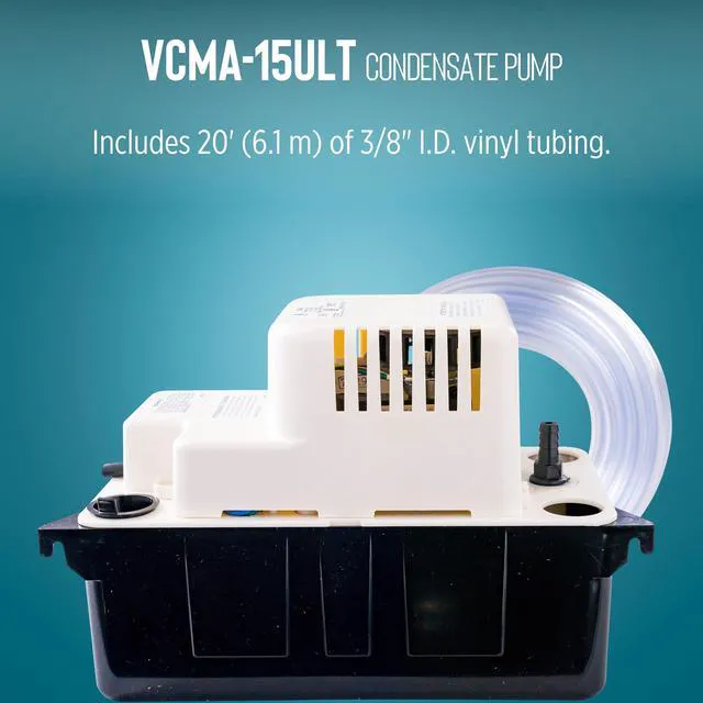 Alt view image 4 of 7 - VCMA-15ULT 115 Volt, 65 GPH, 1/50 HP Automatic Condensate Removal Pump with Tubing (no safety switch), Black/White, 554411