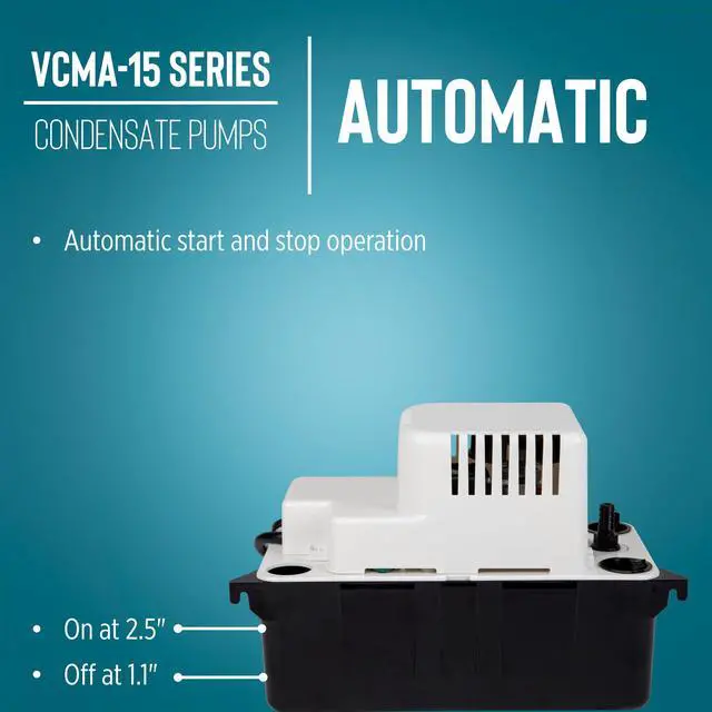 Alt view image 6 of 7 - VCMA-15ULT 115 Volt, 65 GPH, 1/50 HP Automatic Condensate Removal Pump with Tubing (no safety switch), Black/White, 554411