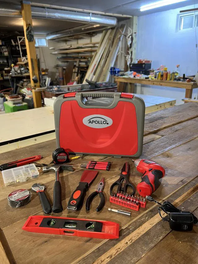 Alt view image 2 of 7 - Tools 135 Piece Household Tool Set, Red DT0773 Pivoting Dual-Angle 3.6 Volt Lithium-Ion Cordless Screwdriver, Most-Needed Tools and Hanging Assortment