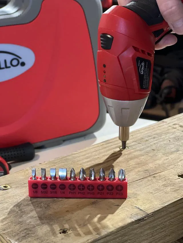 Alt view image 3 of 7 - Tools 135 Piece Household Tool Set, Red DT0773 Pivoting Dual-Angle 3.6 Volt Lithium-Ion Cordless Screwdriver, Most-Needed Tools and Hanging Assortment