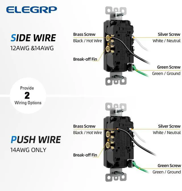 Alt view image 4 of 7 - Decorator Receptacle, 15A 125V Standard Electrical Wall Outlet, Non-TR, 2 Pole 3 Wire, Self-Grounding Residential Grade, Screwless Wall Plate Included, UL Listed (50 Pack, Glossy Black)