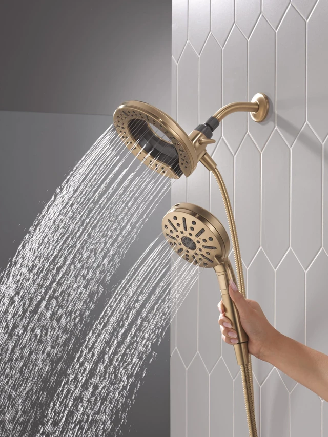 Alt view image 7 of 7 - 6-Setting In2ition 2-in-1 Dual Shower Head with Handheld High Pressure ProClean Spray, Brushed Gold Detachable Shower Head with Hose, 1.75 GPM Flow Rate, Champagne Bronze 75655CZ