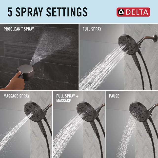Alt view image 4 of 7 - 5-Setting In2ition 2-in-1 Dual Shower Head with Handheld High Pressure ProClean Spray, Oil Rubbed Bronze Detachable Shower Head with Hose, 1.75 GPM Flow Rate, Venetian Bronze 75548RB