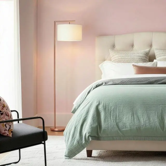 Alt view image 7 of 7 - Montage Modern Floor Lamp, LED Floor Lamp for Living Rooms & Offices - Tall Standing Lamp for Bedroom Reading - Corner Pole Lamp for Contemporary Home Decor - Rose Gold