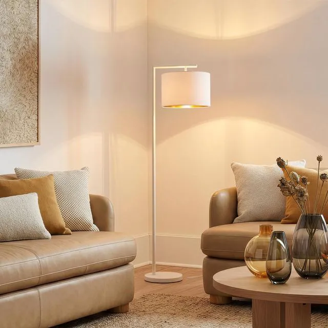 Alt view image 3 of 7 - Montage Modern Floor Lamp - LED Standing Lamp with Adjustable Color Changing Bulbs for Living Rooms & Offices - Tall Corner Bedroom Reading Light for Contemporary Home Decor - Cream and Gold