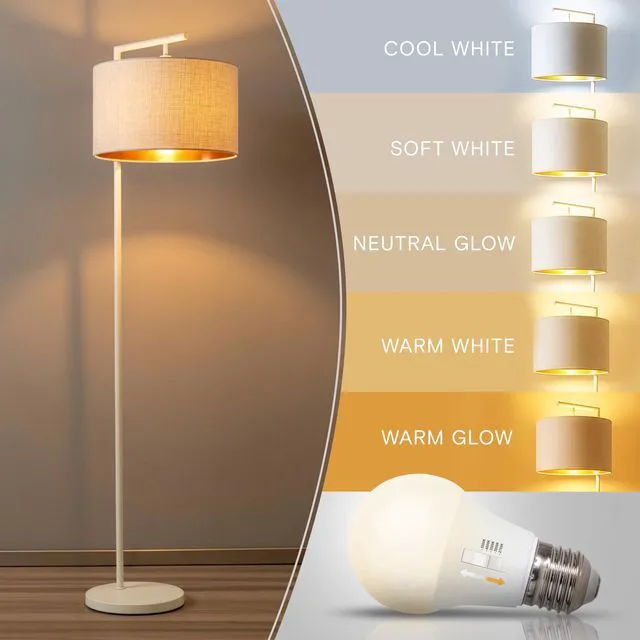 Alt view image 2 of 7 - Montage Modern Floor Lamp - LED Standing Lamp with Adjustable Color Changing Bulbs for Living Rooms & Offices - Tall Corner Bedroom Reading Light for Contemporary Home Decor - Cream and Gold