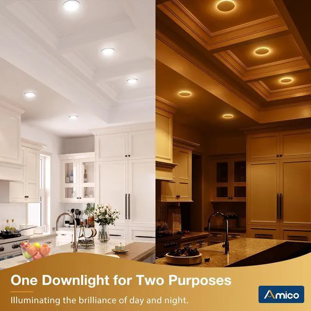 Alt view image 2 of 6 - 12 Pack 4 Inch LED Recessed Light with Night Light, 5CCT, 700LM Ultra-Thin Ceiling Light, 5%-100% Dimmable, No Flicker, 2700K-5000K, Canless Wafer Downlight with J-Box, 10W=90W, IC/ETL/FCC