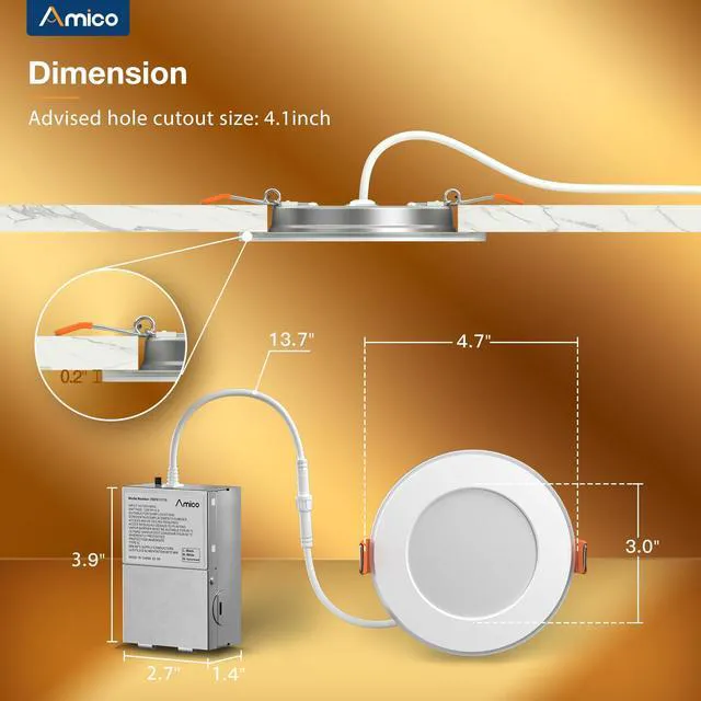 Alt view image 5 of 6 - 12 Pack 4 Inch LED Recessed Light with Night Light, 5CCT, 700LM Ultra-Thin Ceiling Light, 5%-100% Dimmable, No Flicker, 2700K-5000K, Canless Wafer Downlight with J-Box, 10W=90W, IC/ETL/FCC