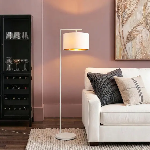 Alt view image 6 of 7 - Montage Modern Floor Lamp - LED Standing Lamp with Adjustable Color Changing Bulbs for Living Rooms & Offices - Tall Corner Bedroom Reading Light for Contemporary Home Decor - Cream and Gold