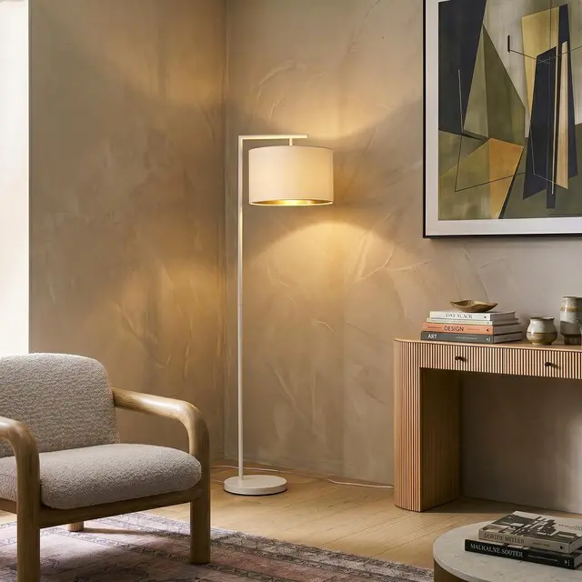 Alt view image 7 of 7 - Montage Modern Floor Lamp - LED Standing Lamp with Adjustable Color Changing Bulbs for Living Rooms & Offices - Tall Corner Bedroom Reading Light for Contemporary Home Decor - Cream and Gold
