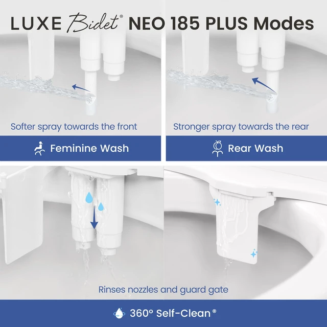 Alt view image 2 of 7 - NEO 185 PLUS - Patented Bidet Attachment for Toilet, White Non-Electric, Dual Nozzle, Slide-In Install, 360° Self-Clean, EZ-Lift to Clean, Feminine & Rear Wash