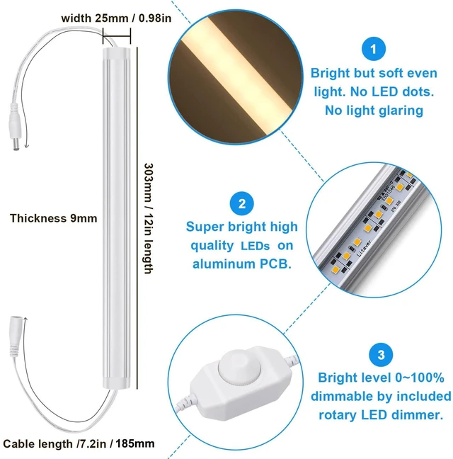 Alt view image 2 of 7 - Under Cabinet LED Lighting Kit, Super Bright, 6 PCS 12 Slim Light Bars, 31W 2000 Lumen, Dimmable, Plug or Wired Power Adapter, for Kitchen Cabinets Counter Shelf Workbench (Warm White 3000K)