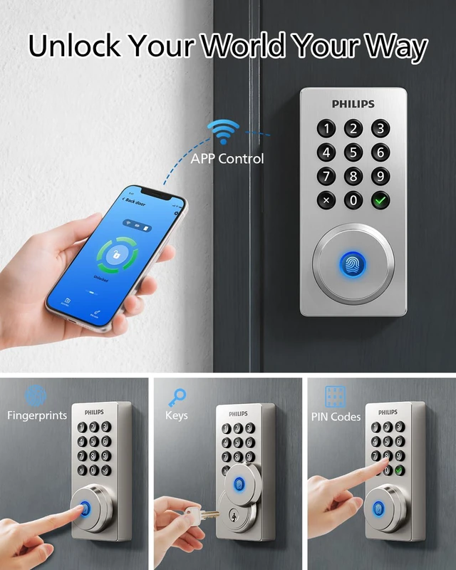 Alt view image 2 of 7 - Wi-Fi Smart Deadbolt Lock, Keyless Entry Door Locks for Front Door Code / Fingerprint / APP Unlock, Remote Access, Alexa Google Voice Unlock, Auto Lock, Built in WiF, Backlit Touchscreen