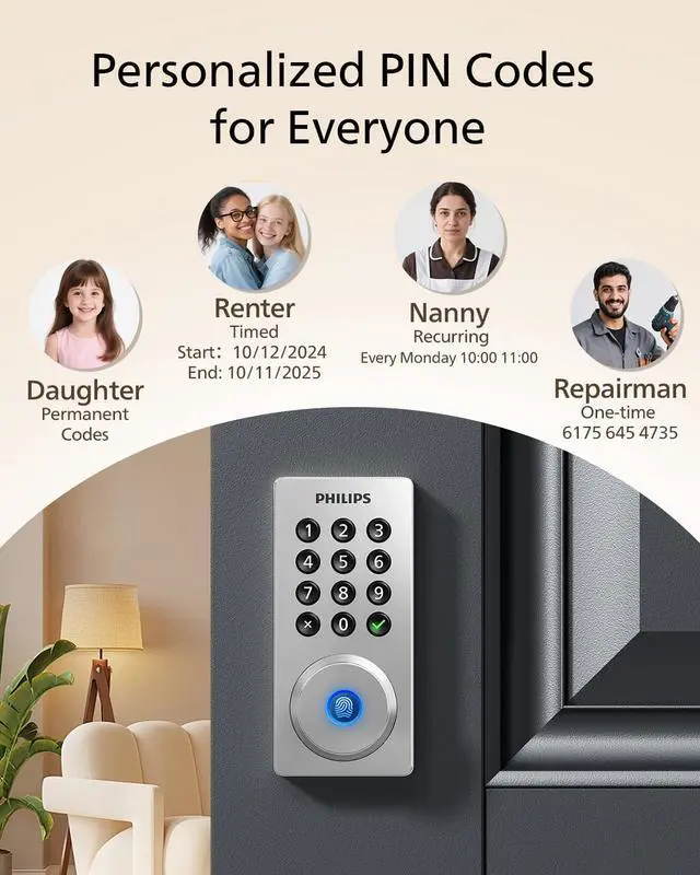 Alt view image 6 of 7 - Wi-Fi Smart Deadbolt Lock, Keyless Entry Door Locks for Front Door Code / Fingerprint / APP Unlock, Remote Access, Alexa Google Voice Unlock, Auto Lock, Built in WiF, Backlit Touchscreen