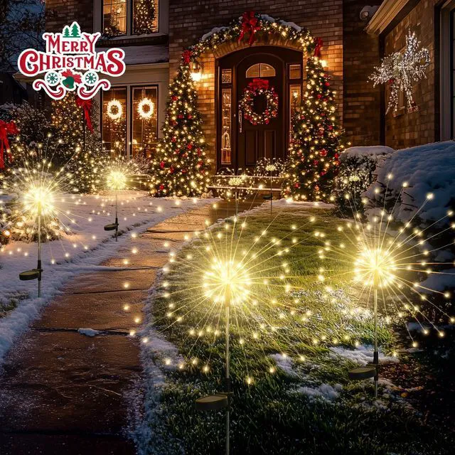 Alt view image 3 of 7 - 8 Pack Solar Firework Lights Outdoor, Garden Decor, Warm White 120 LEDs, Fairy Design, Waterproof, Garden Decor, Solar Powered for Yard, Pathway, Flowerbed, Planter, Balcony, Gifts for Mom