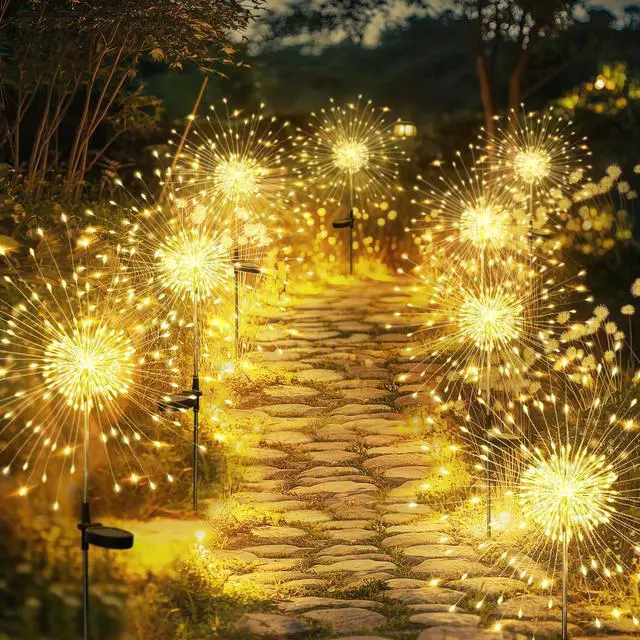 Main image of 8 Pack Solar Firework Lights Outdoor, Garden Decor, Warm White 120 LEDs, Fairy Design, Waterproof, Garden Decor, Solar Powered for Yard, Pathway, Flowerbed, Planter, Balcony, Gifts for Mom