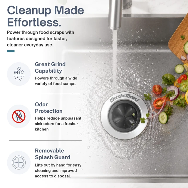 Alt view image 2 of 7 - Waste Maid Garbage Disposal, Anti-Jam, Continuous Feed, 1/2 HP Economy Anti-Jam Stainless Steel Food Waste Grinding System, Quiet Continuous Feed, Easy 3-Bolt Mount, 10-US-WM-058-3B