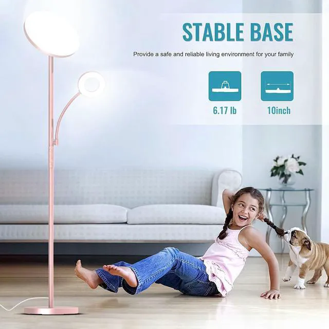 Alt view image 7 of 7 - Pink Floor Lamp, 42W 4000LM Super Bright LED Room Lamp with Adjustable Reading Light,Dimmable Modern Standing Lamp with Remote & Touch Control for Room Bedroom Office Floor Light
