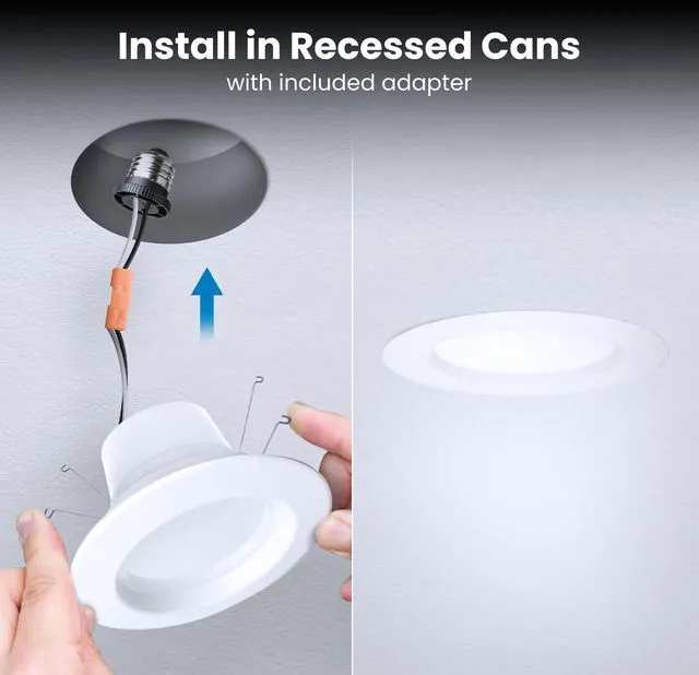Alt view image 7 of 7 - 5/6in LED Recessed Downlight Retrofit Kit, Lumen Adjustable Dimmable, Selectable White 2700K5000K, 850/1025/1290 Brightness, 90+ CRI, E26 Adapter Included, 6 Pack