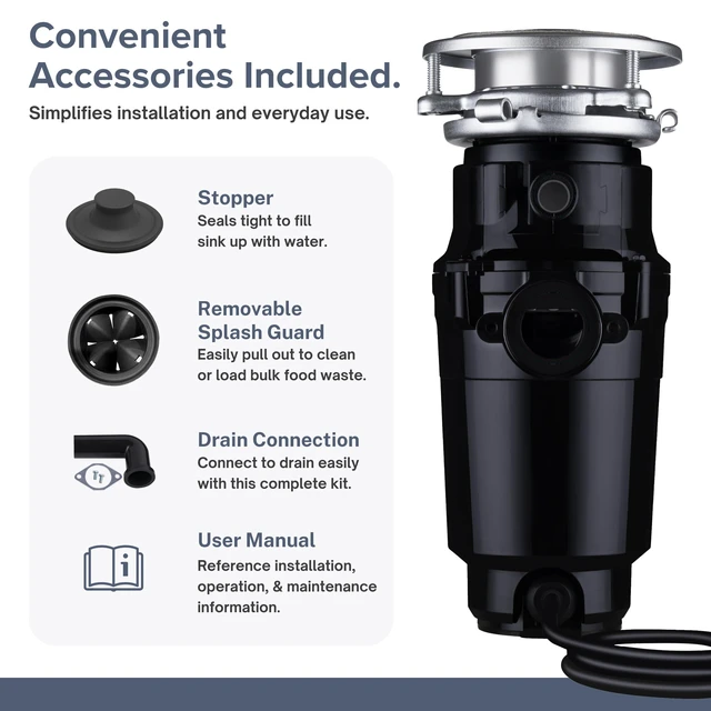 Alt view image 7 of 7 - Waste Maid Garbage Disposal, Anti-Jam, Continuous Feed, 1/2 HP Economy Anti-Jam Stainless Steel Food Waste Grinding System, Quiet Continuous Feed, Easy 3-Bolt Mount, 10-US-WM-058-3B