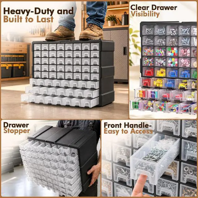 Alt view image 7 of 7 - 64-Drawer Organizer Craft Organizers and Storage with Dividers Labels Small Parts Organizer Thicker Toolbox, Building Bricks Hardware Screws Nuts Bolts, Teacher Toolbox Charms Beads Scrapbook