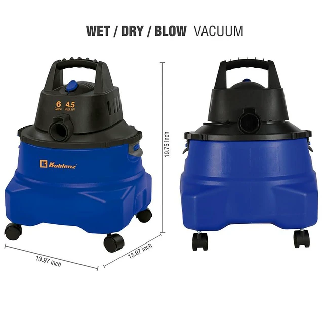 Alt view image 3 of 7 - WD-6 L212 Wet Dry Vacuum Cleaner, 6 Gallon 3-in-1 Suction & Blower, 16 ft Reach, Big Cleaner for Car, Shop Vacuum Wet and Dry, Swivel Casters, Black/Blue