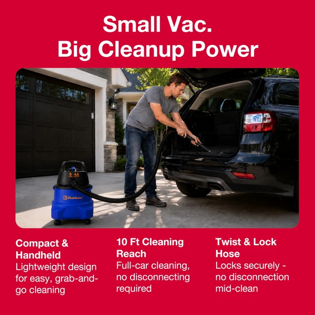 Alt view image 2 of 7 - WD-6 L212 Wet Dry Vacuum Cleaner, 6 Gallon 3-in-1 Suction & Blower, 16 ft Reach, Big Cleaner for Car, Shop Vacuum Wet and Dry, Swivel Casters, Black/Blue