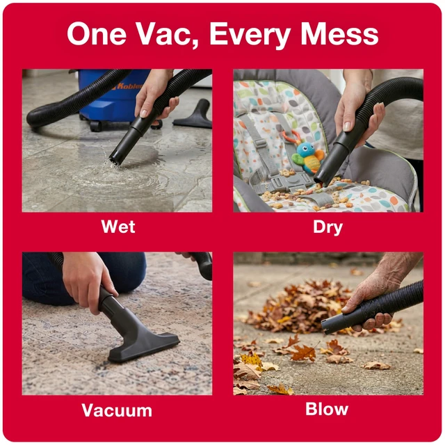 Alt view image 4 of 7 - WD-6 L212 Wet Dry Vacuum Cleaner, 6 Gallon 3-in-1 Suction & Blower, 16 ft Reach, Big Cleaner for Car, Shop Vacuum Wet and Dry, Swivel Casters, Black/Blue
