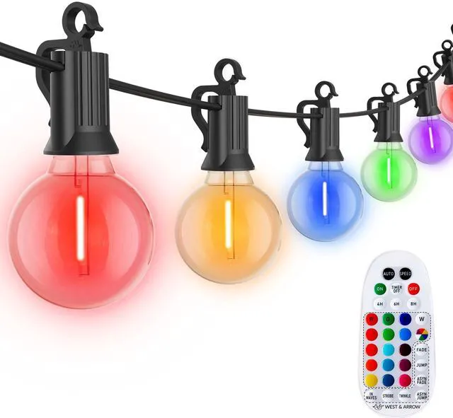 Main image of Outdoor String Lights 58 Feet G40 LED Patio Lights, RGB, Remote 25 Plastic Edison Bulbs, Timer, Waterproof Connectable Outside Light for Backyard Porch Balcony Party Christmas Decoration